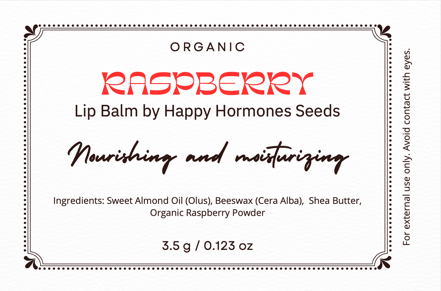 100% natural, organic raspberry tinted lip balm by Happy Hormones Seeds